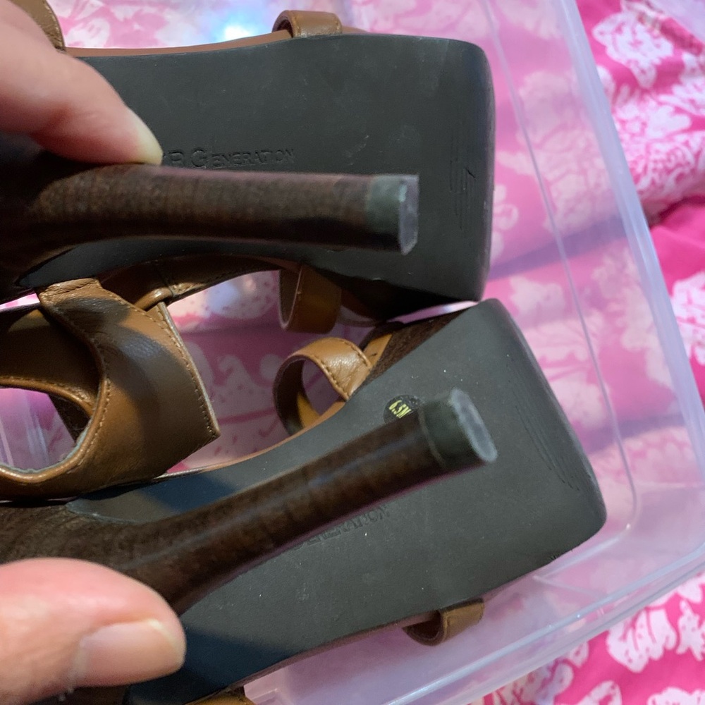 BCBGeneration leather strappy platform heels brow… - image 10